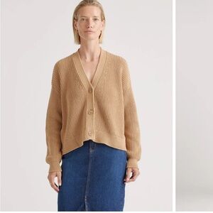 Quince 100% Organic Cotton Fisherman Boxy Cropped Cardigan, EUC, Large